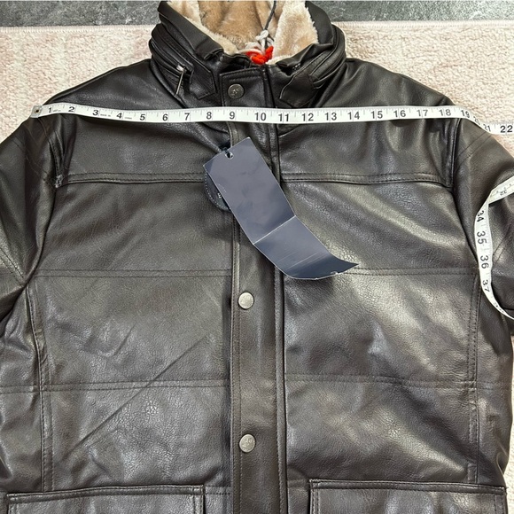 NWT Emporio &Co Dark Brown Faux Leather Jacket Coat Size XXL Fits like a Large - Picture 14 of 16